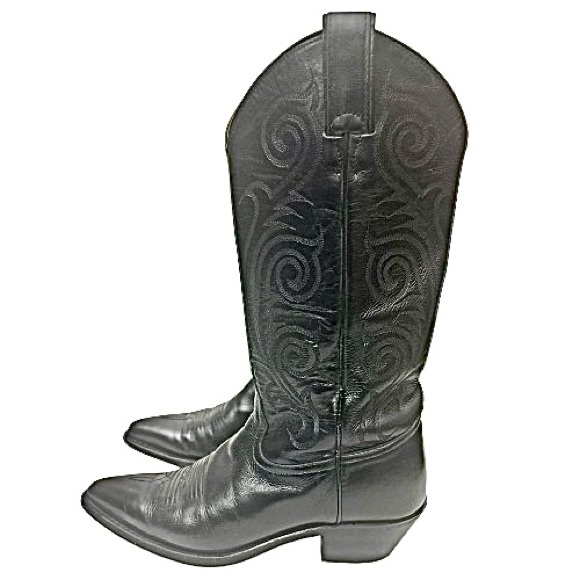 Tony Lama 1974 Women's Size 7 B Shoes Black Leather Roper Western Cowboy Boots - Picture 5 of 10